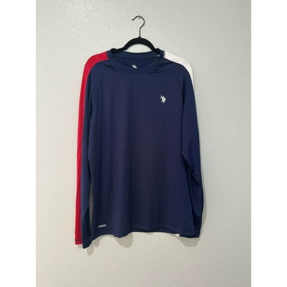 US Polo Assn Mens Feel Dry Long Sleeve Performance Shirt Navy Red White XL